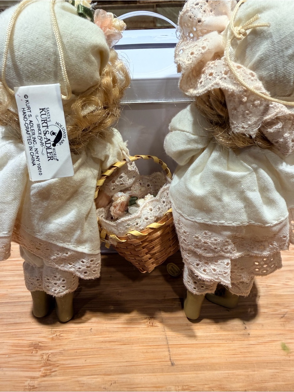 Kurt Adler Porcelain Victorian Girl Doll Ornaments in Cream and Pink - Picture 6 of 11